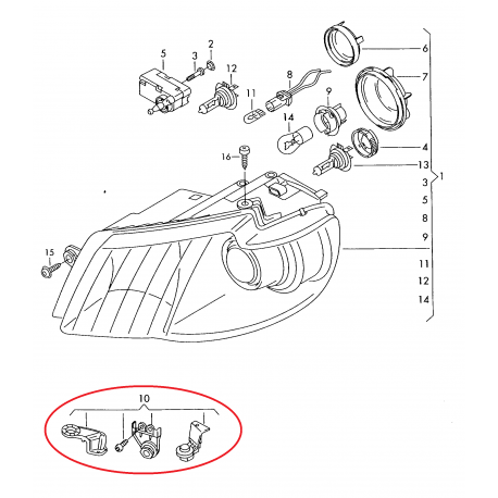 VW Touran 07-10 lukturu remkomplekts L, 1T0998225B