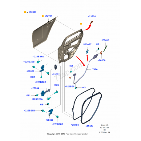 FORD Focus 2011- durvju remonta daļa R aizmugure 1835274
