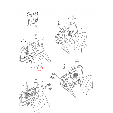 VW TRANSPORTER IV spoguļa stikls L bez apsildes 701857521J, 6401986