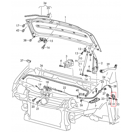 VW Touran 03- motora pārsega atvēršanas stiprinājums 1T1823633B