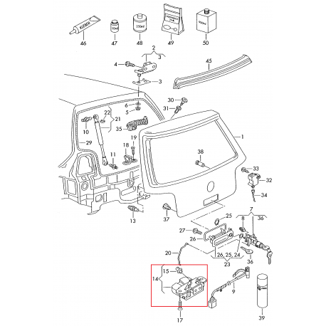 VW Golf 4 Bagāžas nodalījuma vāka slēdzene 1J6827505B