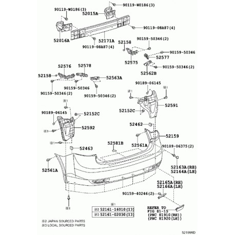 Toyota Avensis T27 08-  aizmugures bampera kronšteins L Sedan 5257605041