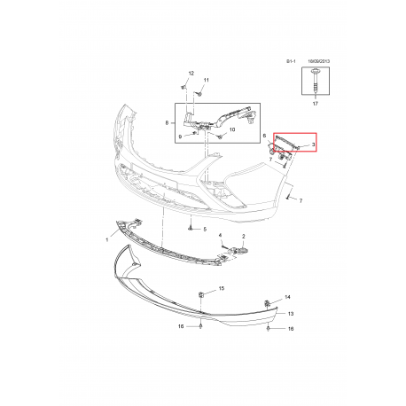 Opel Zafira C priekšējā bampera stiprinājums L 13300775