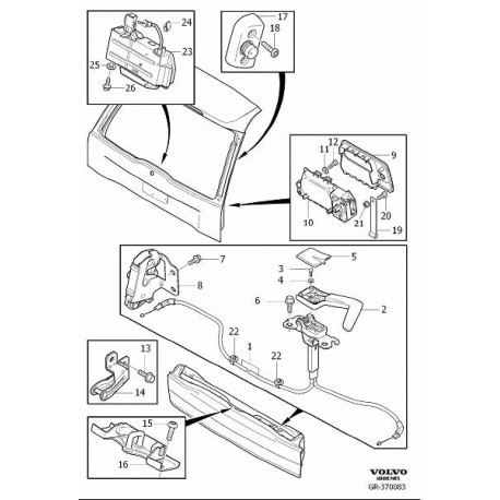 Volvo XC90 03-14 bagāžas nodalījuma atvēršanas trose 31253050