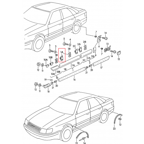 Audi A6 C4 100 moldinga stiprinājums 4A0853825K