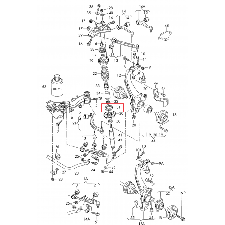 Audi VW A6 PASSAT A4 A8 priekšējas atsperes atbalsts apakšā 4D0412107B