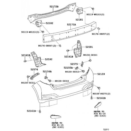 Toyota Yaris 12-14 aizmugures bampera stiprinājums R 52575-0D130
