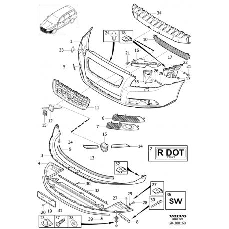 Volvo V70 08- luktura mazgātāja vāciņš R 39883061