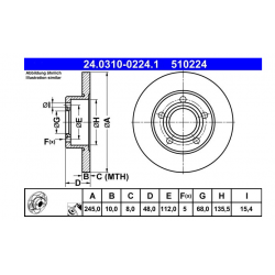 Audi A4 B5 Bremžu diski ATE 24.0310-0224.1,  08.8408.11, 8D0615601A