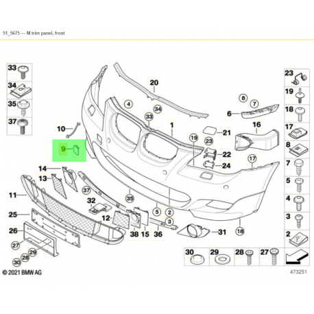 BMW E60 priekšējā bampera āķa vāčiņš M-pack 51117897210, PBM99067CA